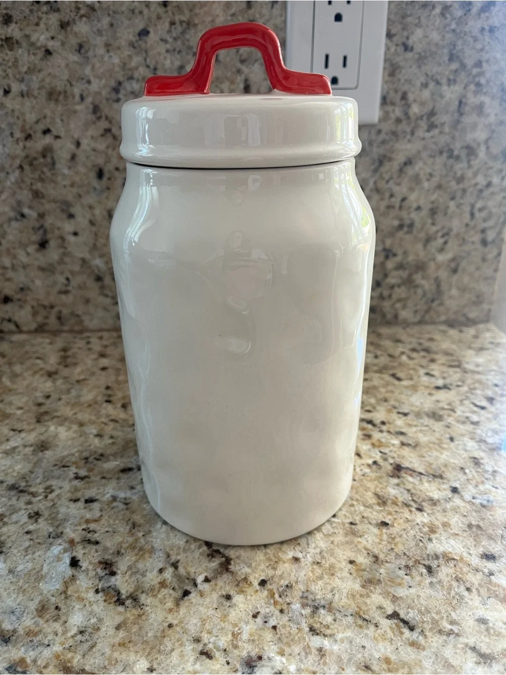 Rae Dunn Christmas Ceramic JINGLE Canister with Red Lid Handle